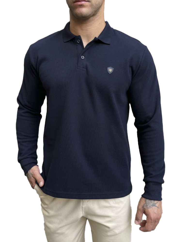 Everbest Ανδρική navy Polo μακρυμάνικη μπλούζα Plus size 251032N φωτογραφία